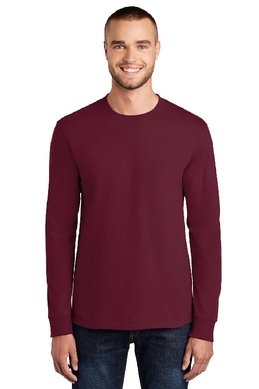 short sleeve t-shirt for casual Fridays -Port & Company Mens Essential Long Sleeve Crewneck T-Shirt - Cardinal Red