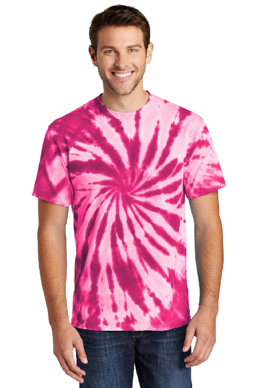 casual short sleeve t-shirt for hanging out -Port & Company Mens Tie-Dye Short Sleeve Crewneck T-Shirt - Pink