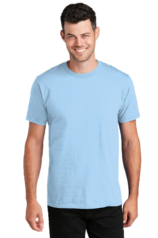 short sleeve shirt with fashionable prints -Port & Company Mens Fan Favorite Short Sleeve Crewneck T-Shirt - Light Blue