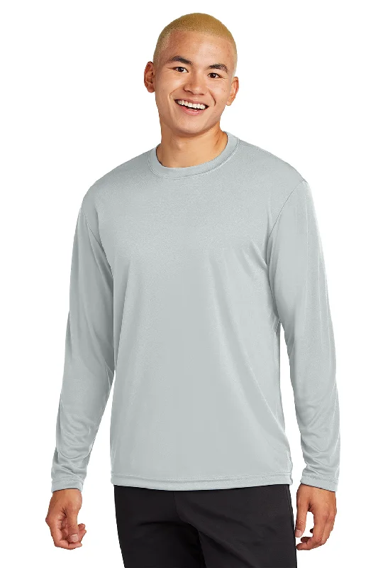 short sleeve t-shirt for chic casual looks -Sport-Tek Mens Competitor Moisture Wicking Long Sleeve Crewneck T-Shirt - Silver Grey