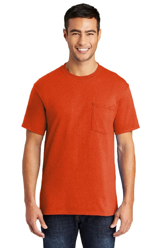 fitted short sleeve t-shirt for athletic wear -Port & Company Mens Core Short Sleeve Crewneck T-Shirt w/ Pocket - Orange