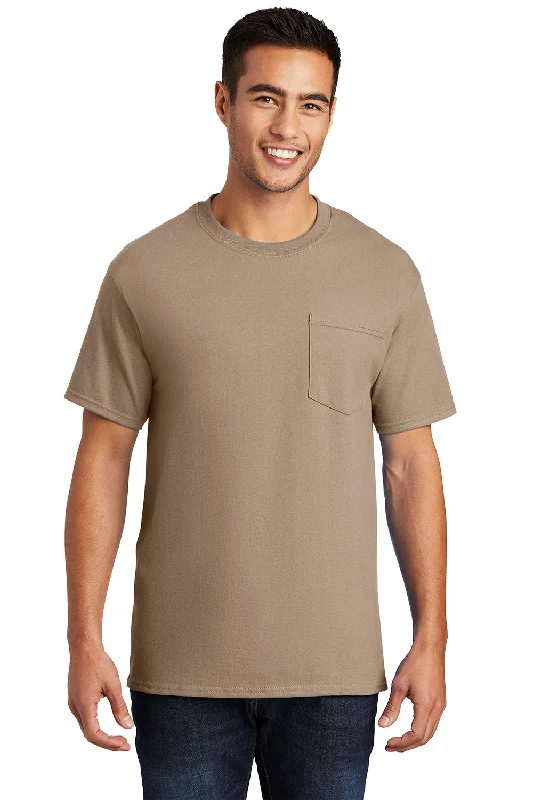 casual short sleeve t-shirt for business meetings -Port & Company Mens Essential Short Sleeve Crewneck T-Shirt w/ Pocket - Sand