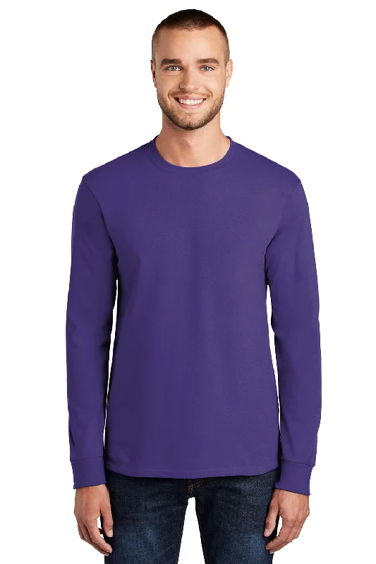 high-quality cotton short sleeve t-shirt -Port & Company Mens Essential Long Sleeve Crewneck T-Shirt - Purple