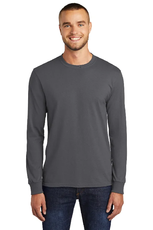 short sleeve t-shirt with bold graphics -Port & Company Mens Core Long Sleeve Crewneck T-Shirt - Charcoal Grey