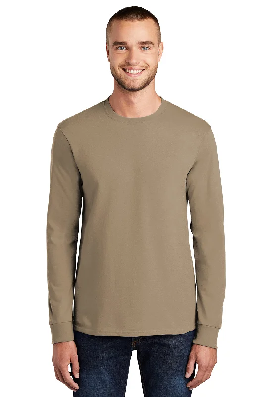 high-quality cotton short sleeve t-shirt -Port & Company Mens Essential Long Sleeve Crewneck T-Shirt - Sand