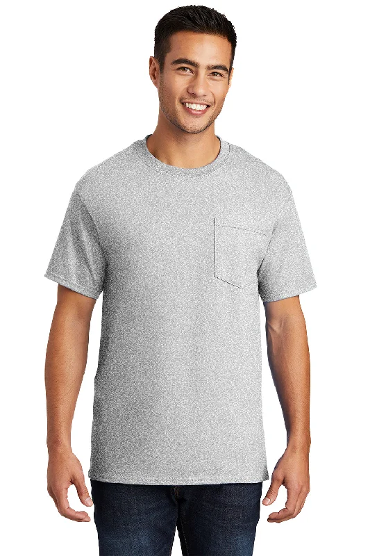 breathable short sleeve t-shirt for men -Port & Company Mens Essential Short Sleeve Crewneck T-Shirt w/ Pocket - Ash Grey