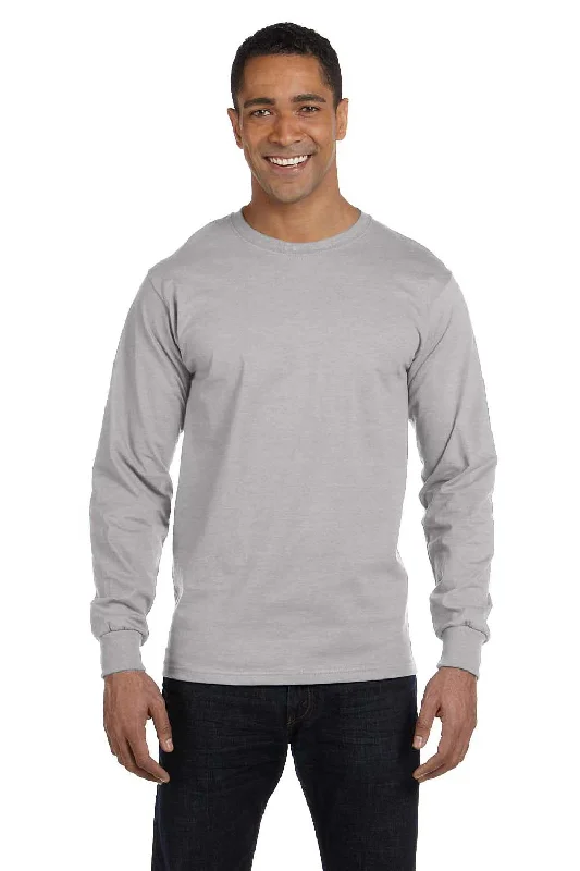 stylish short sleeve t-shirt with floral design -Hanes Mens ComfortSoft Long Sleeve Crewneck T-Shirt - Light Steel Grey