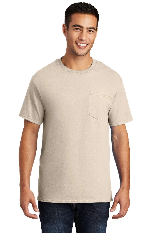 loose fit short sleeve workout shirt -Port & Company Mens Essential Short Sleeve Crewneck T-Shirt w/ Pocket - Natural