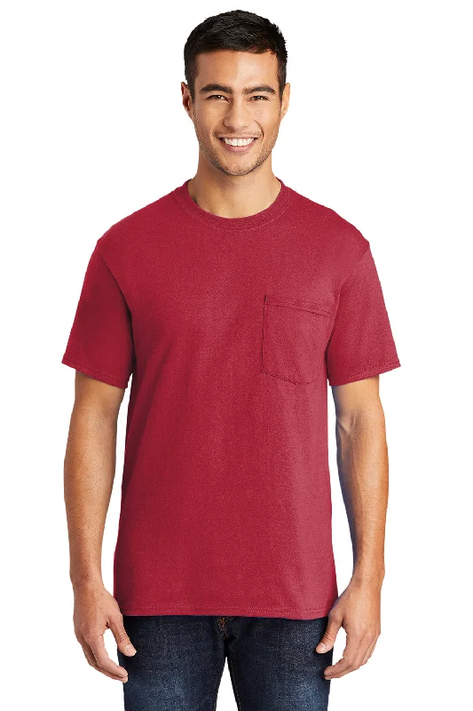 colorful short sleeve shirt for vacation -Port & Company Mens Core Short Sleeve Crewneck T-Shirt w/ Pocket - Red