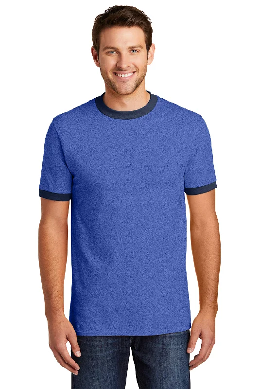 short sleeve t-shirt with subtle patterns -Port & Company Mens Core Ringer Short Sleeve Crewneck T-Shirt - Heather Royal Blue/Navy Blue