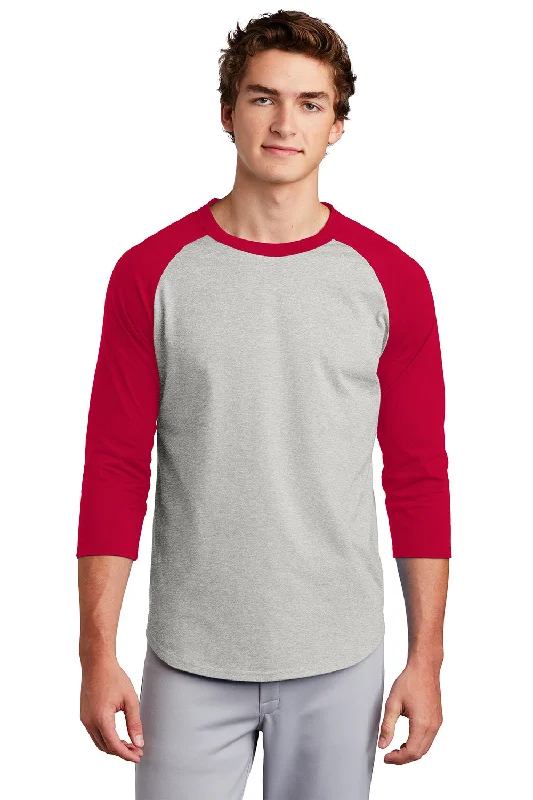 soft cotton short sleeve t-shirt for everyday wear -Sport-Tek Mens 3/4 Sleeve Crewneck T-Shirt - Heather Grey/Red