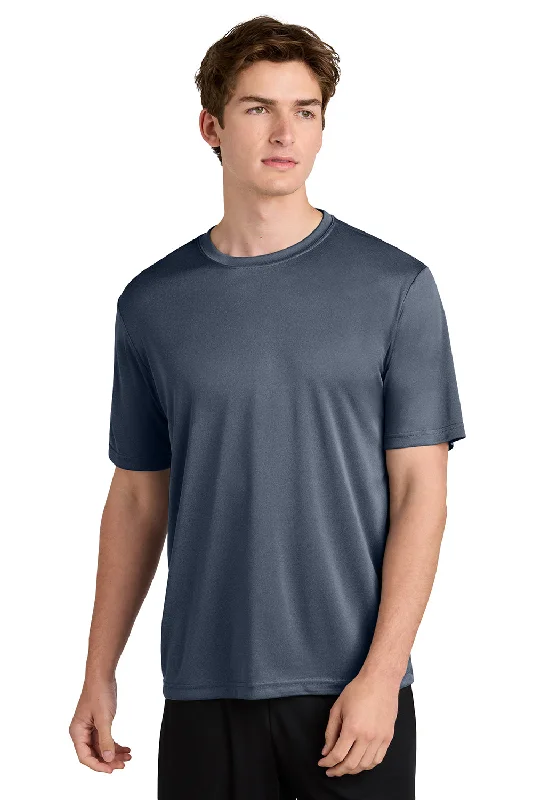 short sleeve polo for casual workwear -Sport-Tek Mens Competitor Moisture Wicking Short Sleeve Crewneck T-Shirt - Heather True Navy Blue