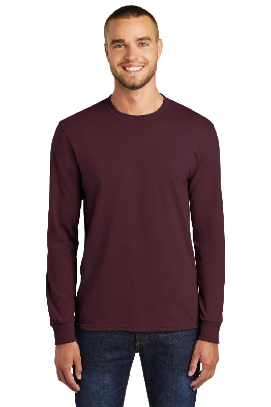 colorful short sleeve shirt for vacation -Port & Company Mens Core Long Sleeve Crewneck T-Shirt - Athletic Maroon