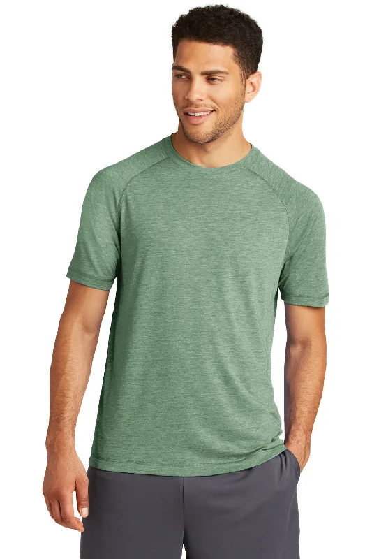 short sleeve tie-dye t-shirt -Sport-Tek Mens Moisture Wicking Short Sleeve Crewneck T-Shirt - Heather Forest Green