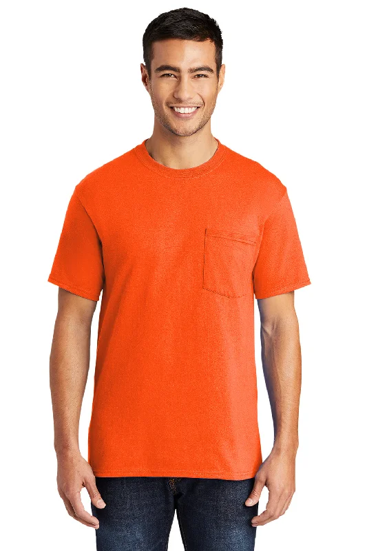 short sleeve t-shirt for light outdoor activity -Port & Company Mens Core Short Sleeve Crewneck T-Shirt w/ Pocket - Safety Orange