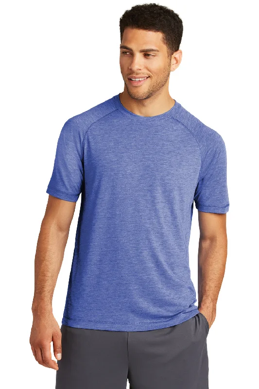 short sleeve top for summer evenings -Sport-Tek Mens Moisture Wicking Short Sleeve Crewneck T-Shirt - Heather True Royal Blue