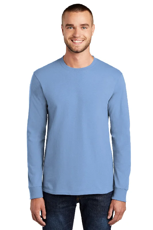 loose fit short sleeve workout shirt -Port & Company Mens Essential Long Sleeve Crewneck T-Shirt - Light Blue