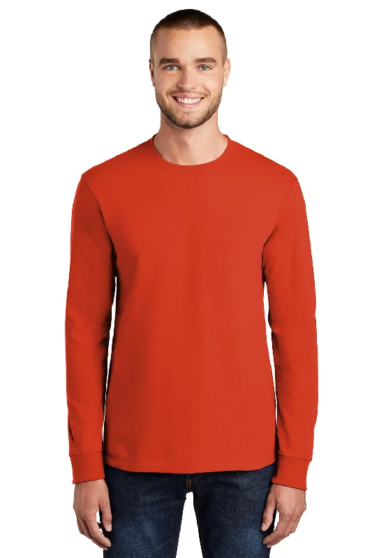 short sleeve t-shirt for running activities -Port & Company Mens Essential Long Sleeve Crewneck T-Shirt - Orange