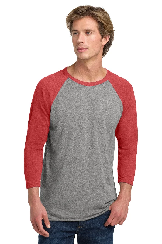 men’s graphic short sleeve t-shirt -Next Level Mens Jersey 3/4 Sleeve Crewneck T-Shirt - Heather Grey/Vintage Red