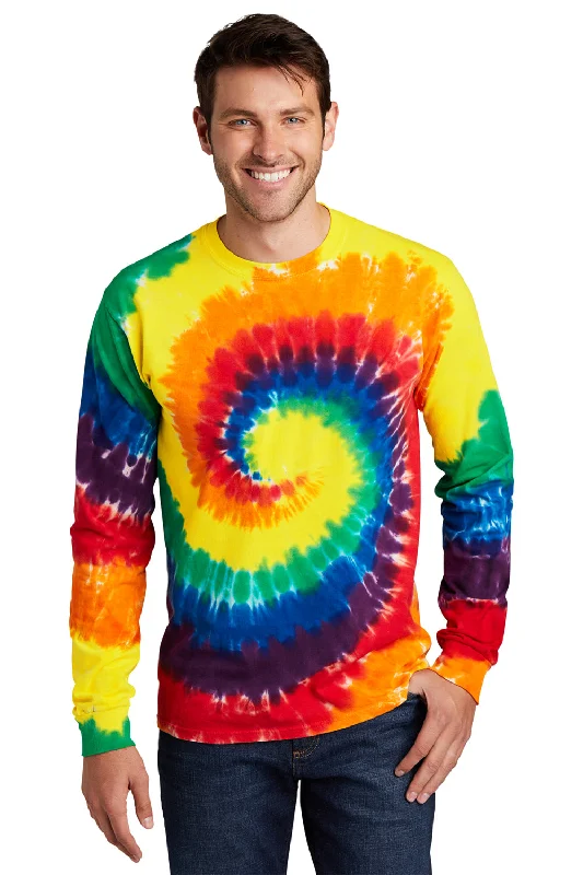 short sleeve shirt for the gym and workout -Port & Company Mens Tie-Dye Long Sleeve Crewneck T-Shirt - Rainbow