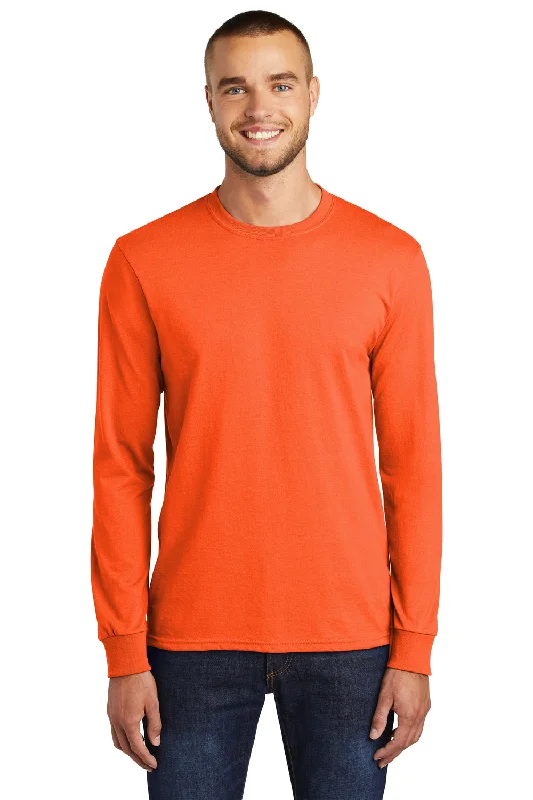 plus size short sleeve t-shirt for women -Port & Company Mens Core Long Sleeve Crewneck T-Shirt - Safety Orange