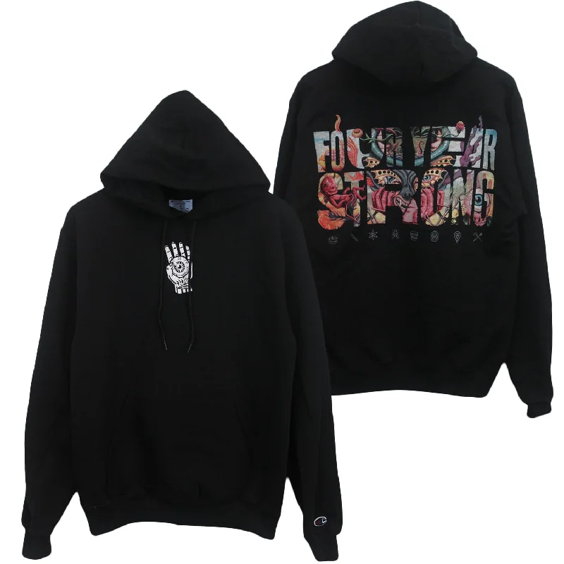 hoodie with built-in face mask -Brain Pain (Embroidered) Black - Pullover