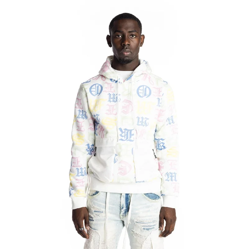 hoodie for casual wear -Monogram Fashion Hoodie - White/Multi