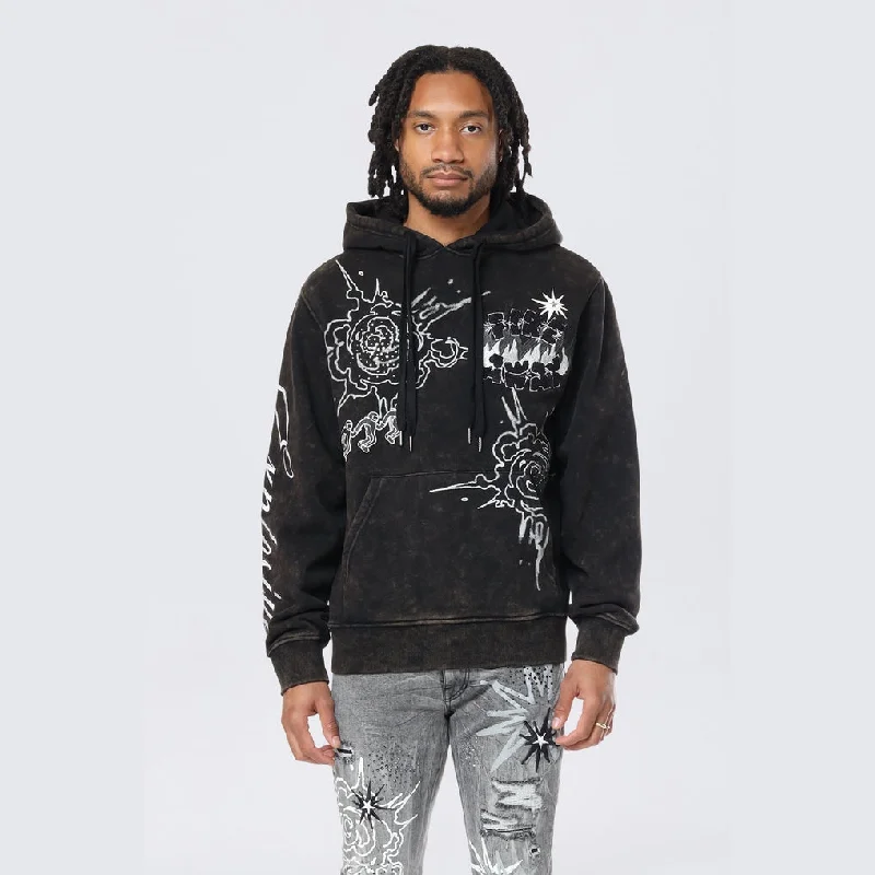 stylish hoodie for men -Rhinestone Dystopia Hoodie - Black