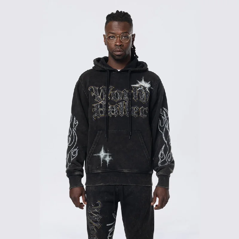 hoodie for layering in winter -Rhinestone Dystopia Hoodie - Black