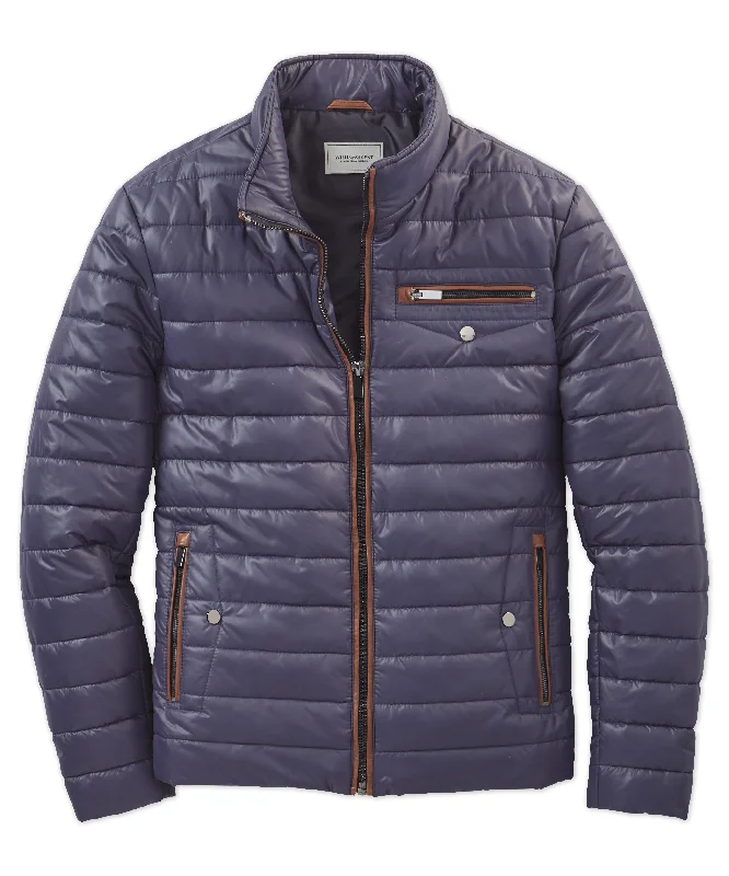 men’s full zip jacket-Leather Trimmed Puffer Jacket