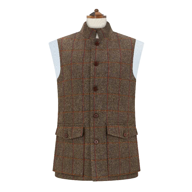 casual coat for cold weather-Arthur Green Rust Check Tweed Gilet