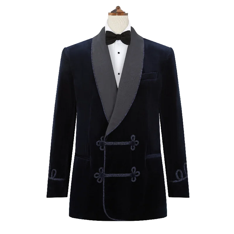 jacket with removable inner lining-Bloomsbury Navy Velvet Jacket