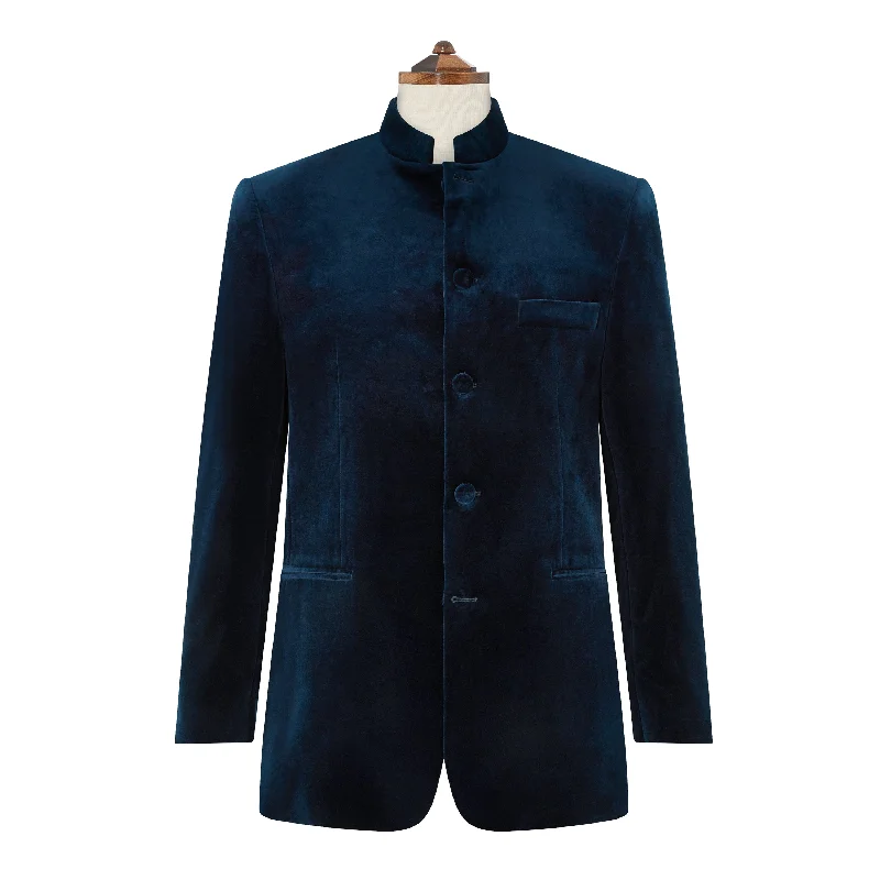 warm performance winter jacket-Darley French Navy Nehru Velvet Jacket