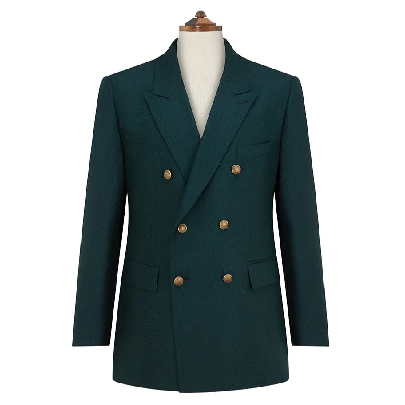 cold weather jacket with hood-Baylen Green Basketweave Wool Blazer