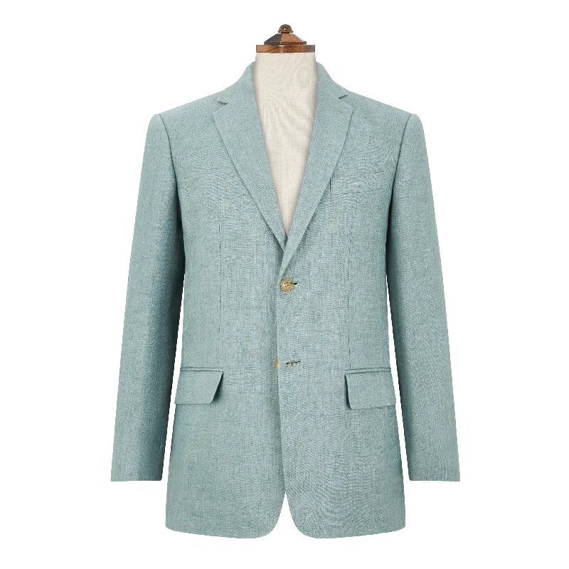 men’s winter jacket with fur trim-Burleigh Pale Green Double Faced Linen and Silk Jacket