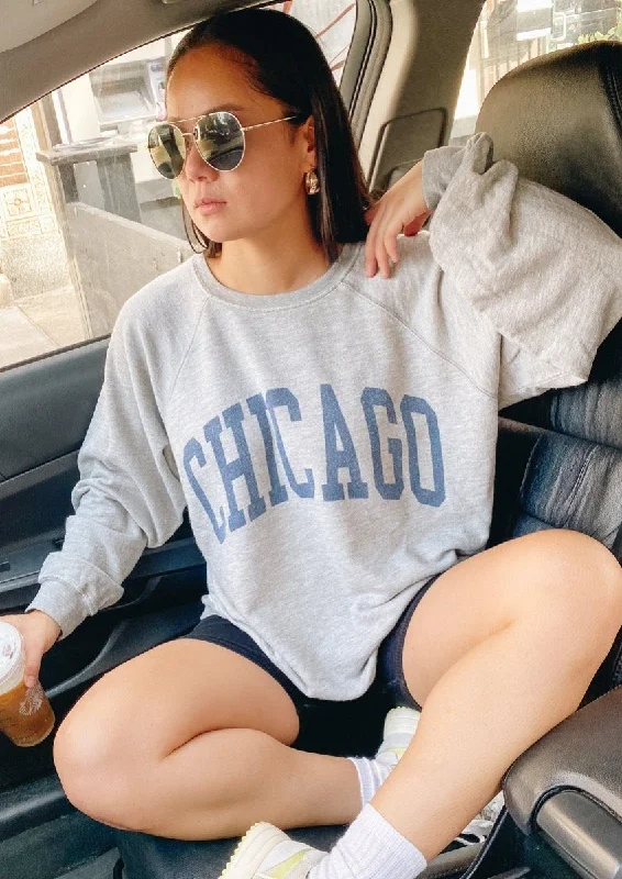 hoodie for everyday essentials -Chicago Classic Crew Sweatshirt - Heather Grey & Navy