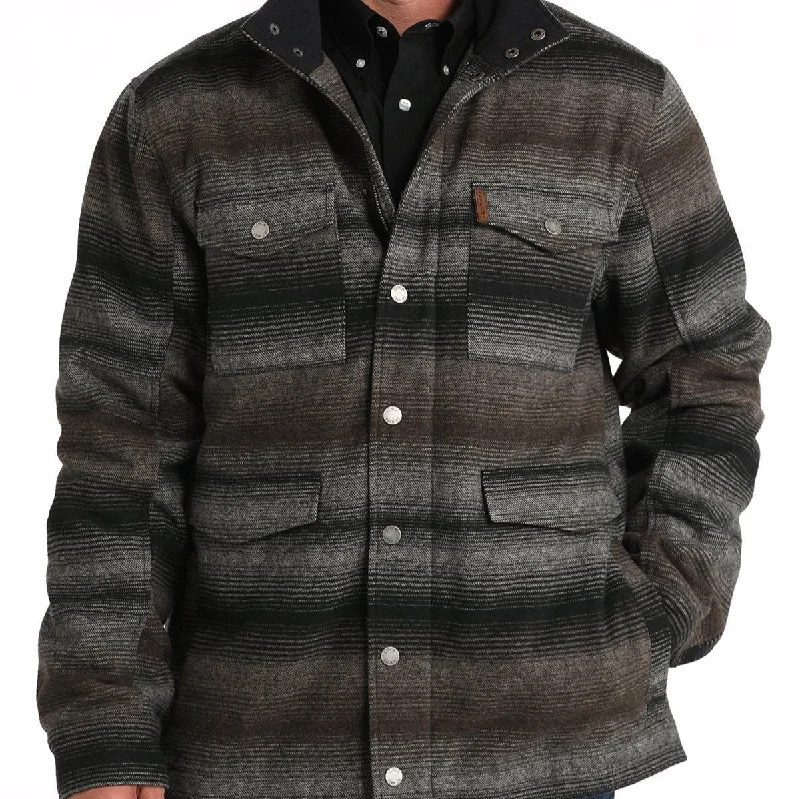 cold weather performance jacket-Cinch Men's Southwest Striped Frontier Coat in Gray