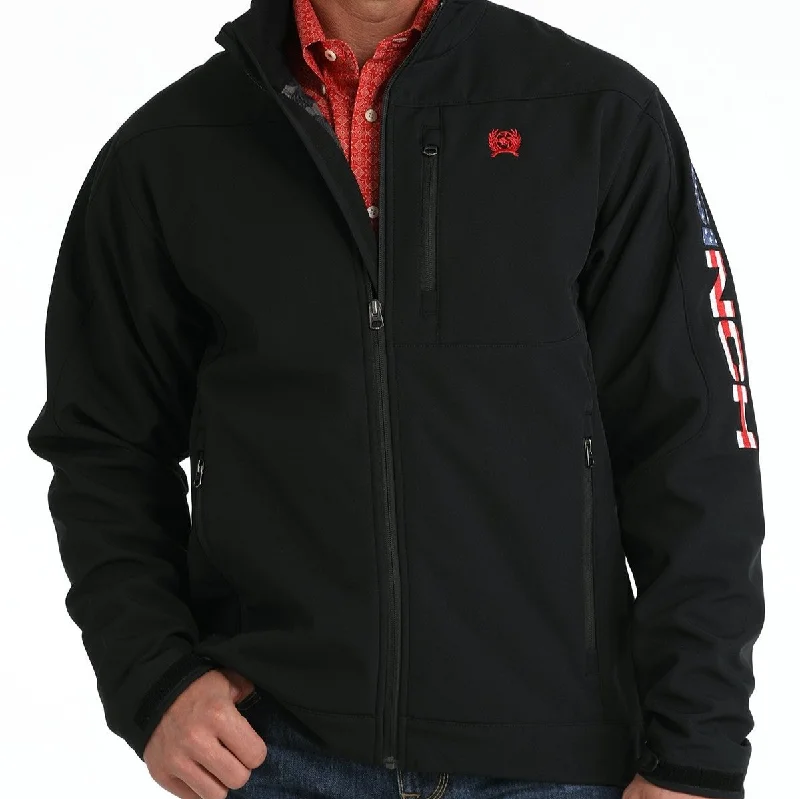 waterproof insulated jacket-Cinch Men's Patriotic Logo Bonded Jacket in Black