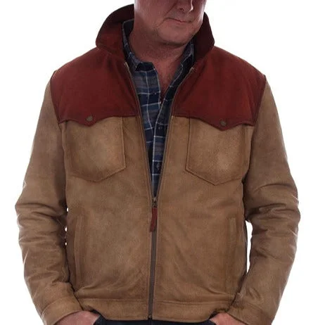 plus size puffer jacket for winter-Scully Men's Burnished Suede Block Jacket