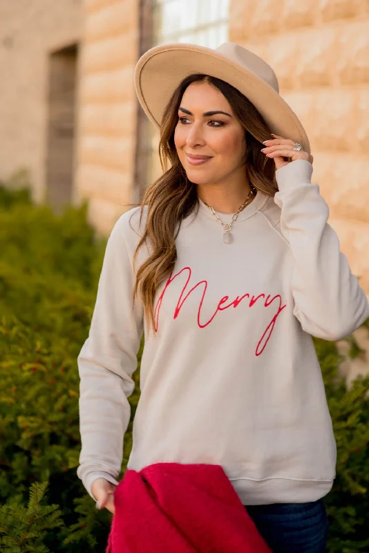 hoodie with cool front design -Cursive Merry Graphic Sweatshirt