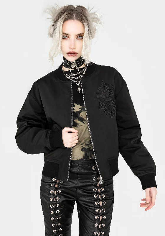 puffer jacket for rainy days-Daine Embroidered Bomber Jacket