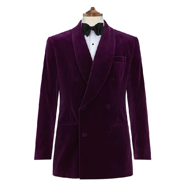 men’s long jacket with zipper-Davenant Purple Velvet Jacket