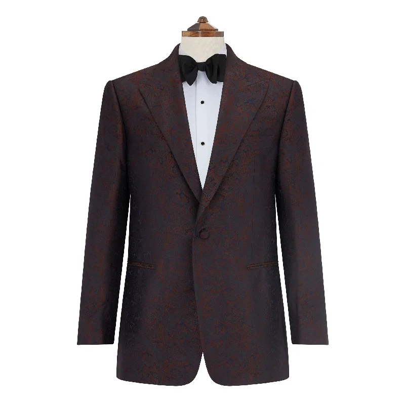 trendy coat jacket for women-Drake Teal and Rust Jacquard Dinner Jacket