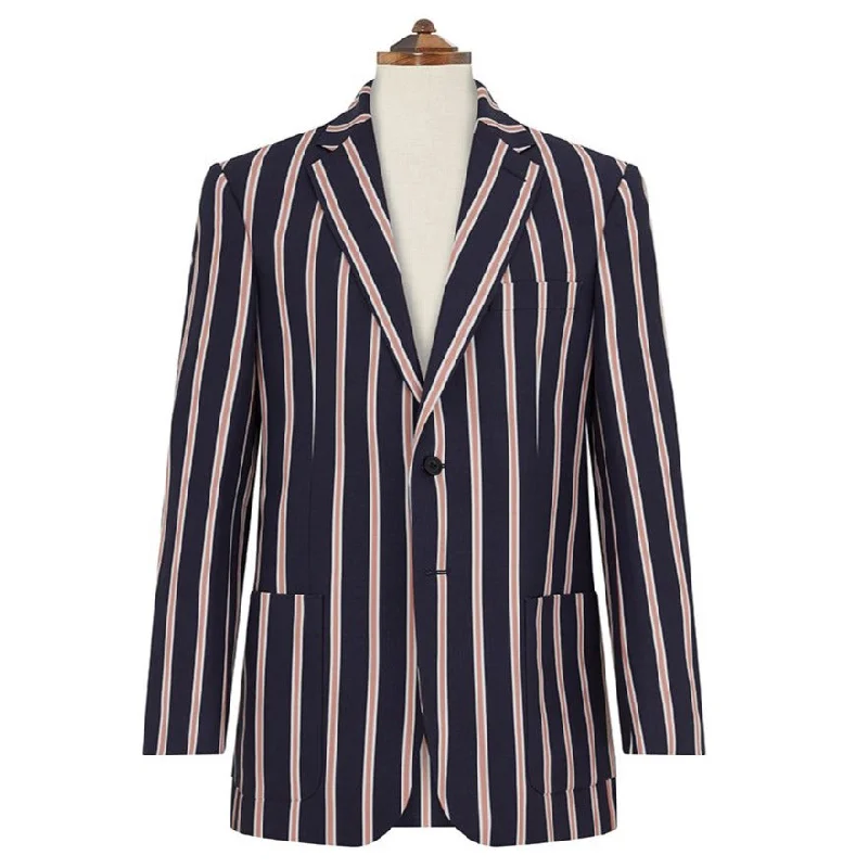 outdoor jacket with pockets-Edgar Navy and Pink Stripe Jacket