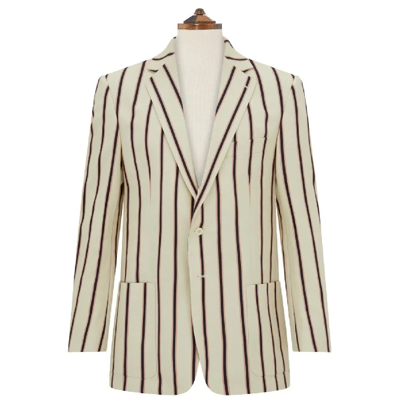 men’s padded cold weather jacket-Edgar Cream and Navy Stripe Jacket