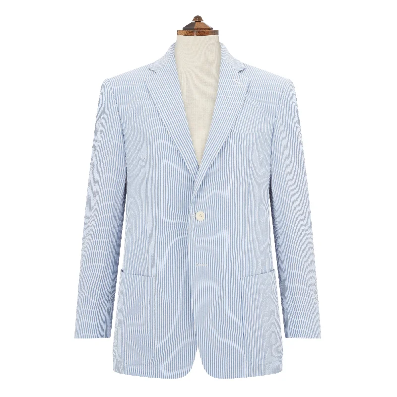 jacket with removable inner lining-Edgar White Blue Seersucker Jacket