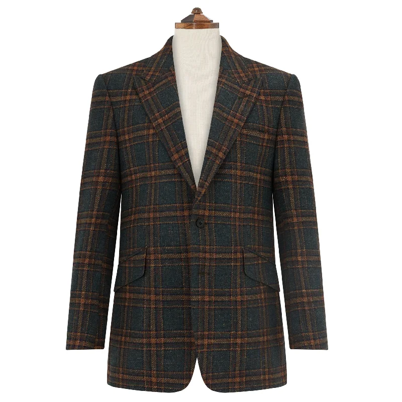 casual outdoor jacket-Faulkner Green and Beige Check Tweed Jacket