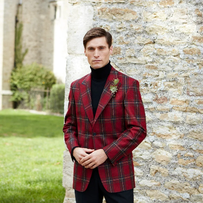 outdoor jacket for hiking and camping-Faulkner Red Tartan Wool Jacket