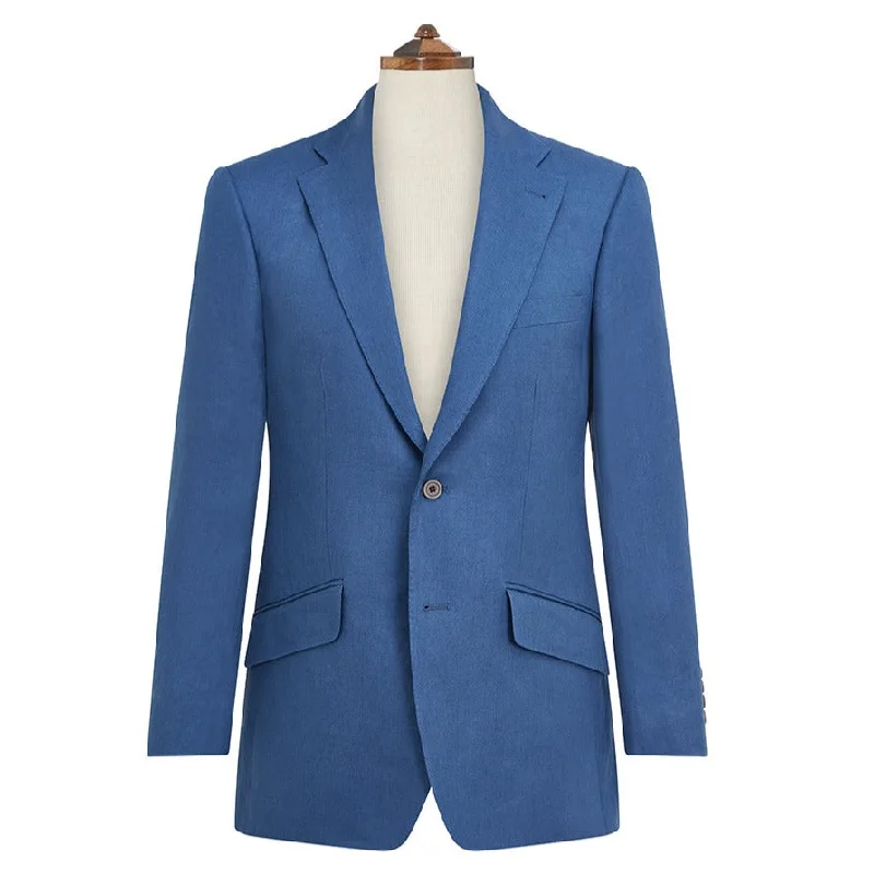 stylish wool jacket for men-Gregory Blue Twill Linen Jacket