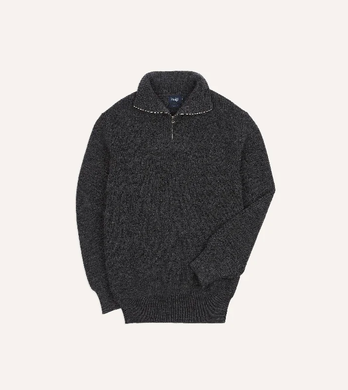 hoodie with zipper -Grey Wool Quarter Zip Jumper